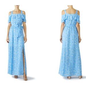 Draper James Blue Daisy Floral Printed Maxi Cold Shoulder Ruffle Tie Size 0